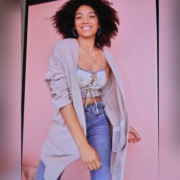 DONNI. Sandwash Cardigan NWT Long Open Front Cotton Blend Size OS - Picture 2 of 9